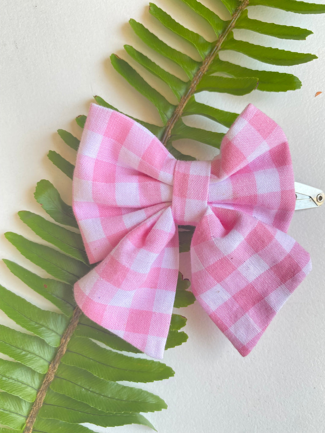 Large Pink Gingham cotton bow