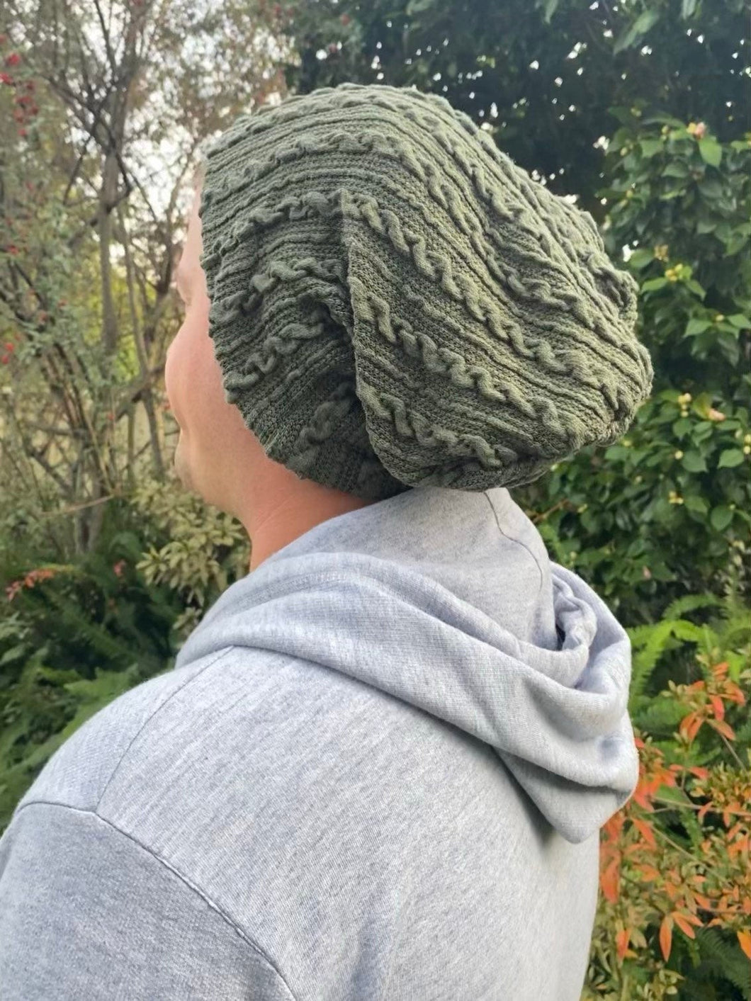 Slouch beanie Adult | Cable-knit Olive green
